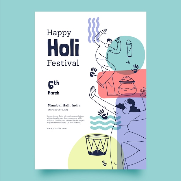 Free Vector flat poster template for holi festival celebration