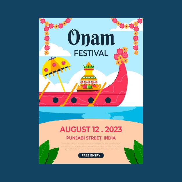 Flat poster template for onam celebration