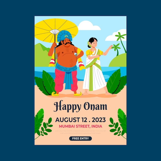 Flat poster template for onam celebration