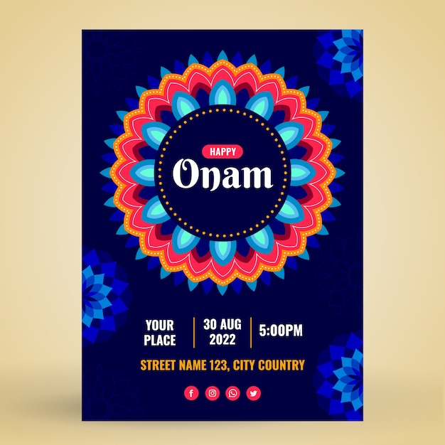 Free Vector flat poster template for onam celebration