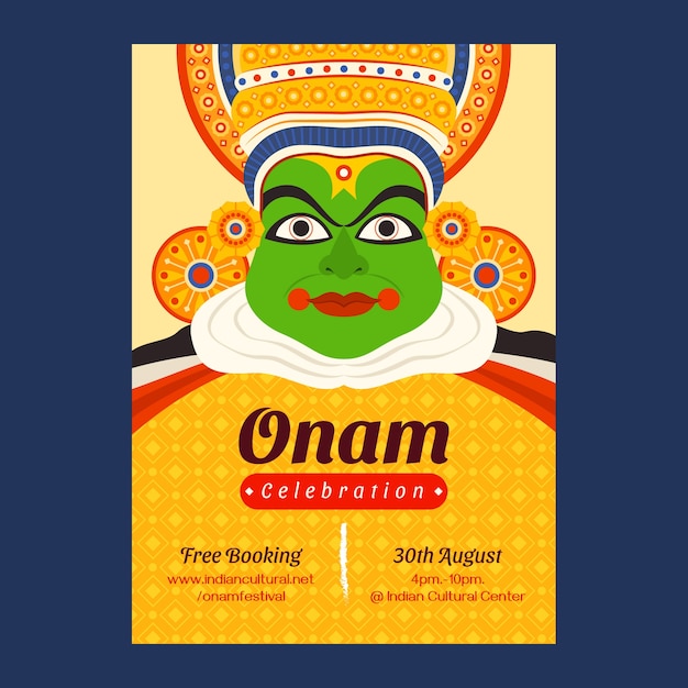 Free Vector flat poster template for onam celebration