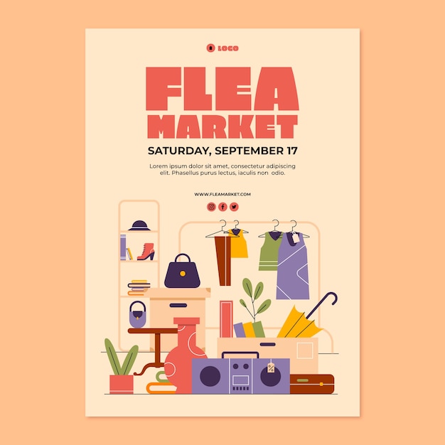 Flat poster template for second-hand flea market event