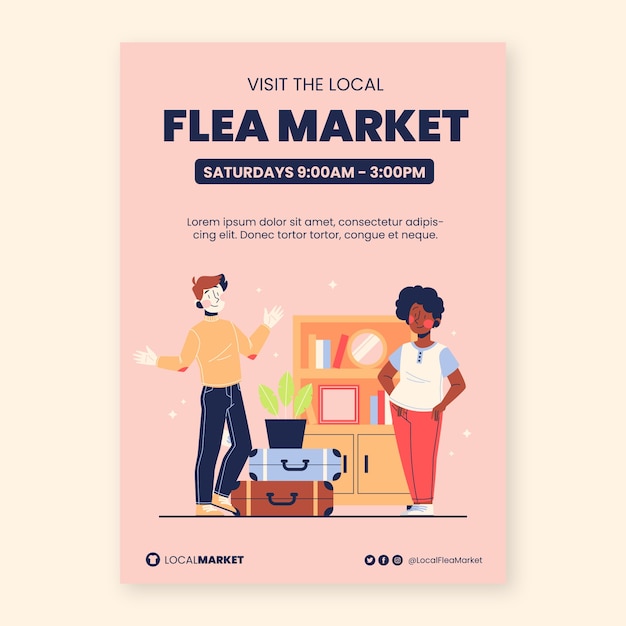 Flat poster template for second-hand flea market event