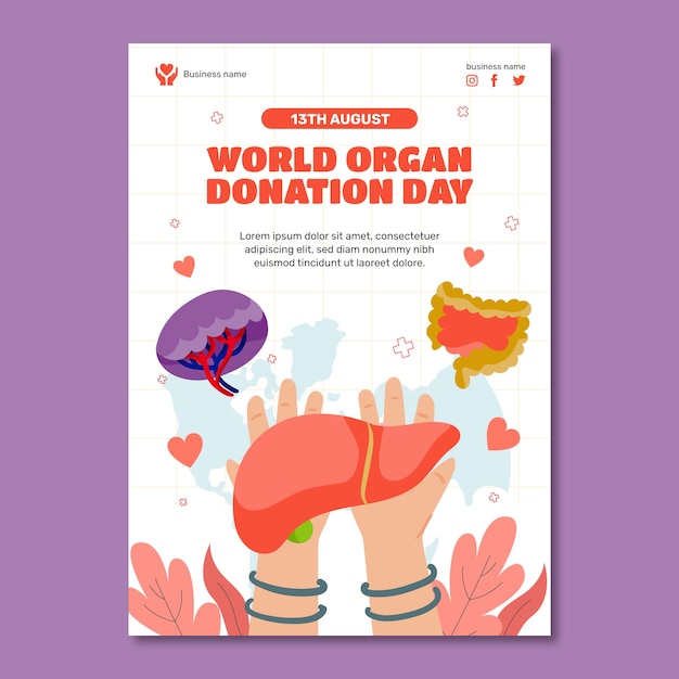 Flat poster template for world organ donation day