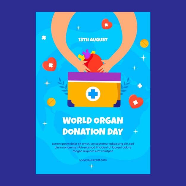 Flat poster template for world organ donation day