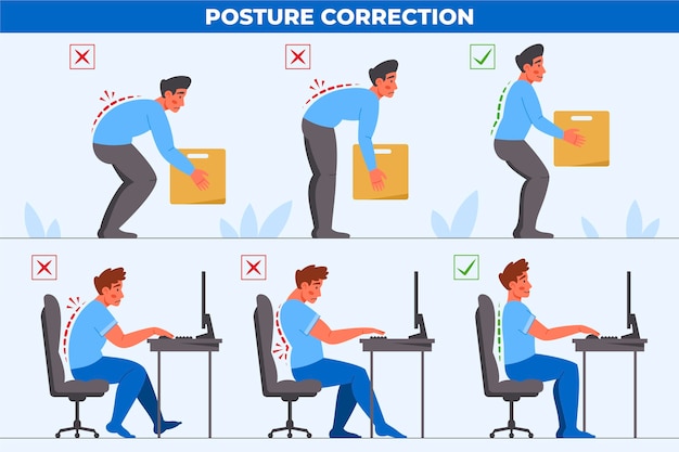 Free vector flat posture correction infographics