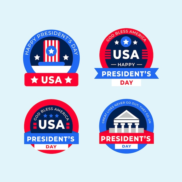 Free Vector flat presidents day badges collection