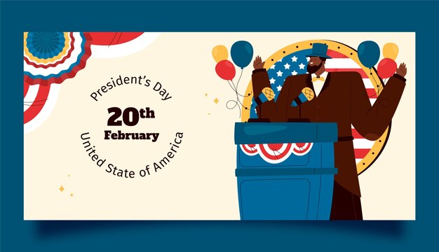 Flat presidents day horizontal banner template