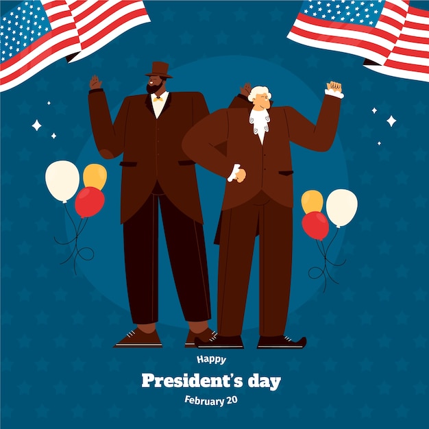 Flat presidents day illustration with balloons and flag