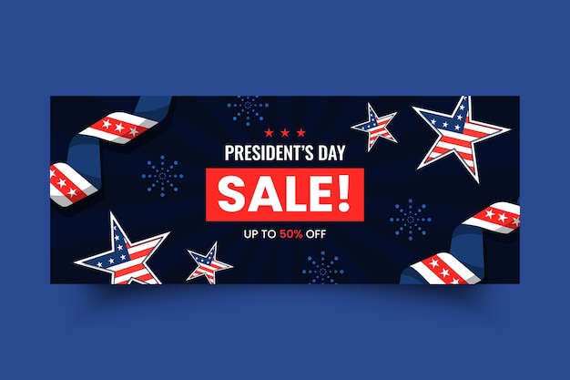 Flat presidents day sale horizontal banner