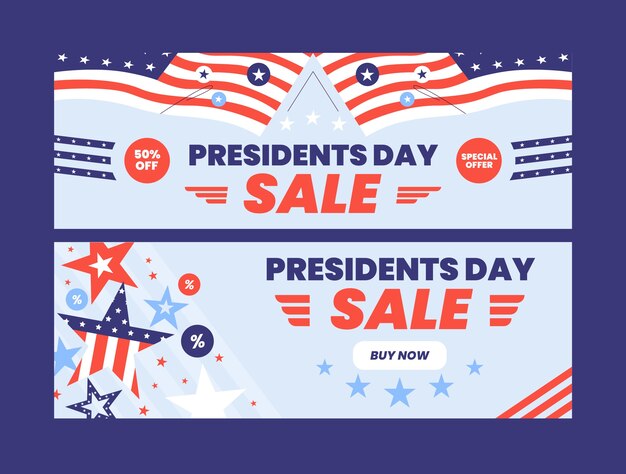 Flat presidents day sale horizontal banners set