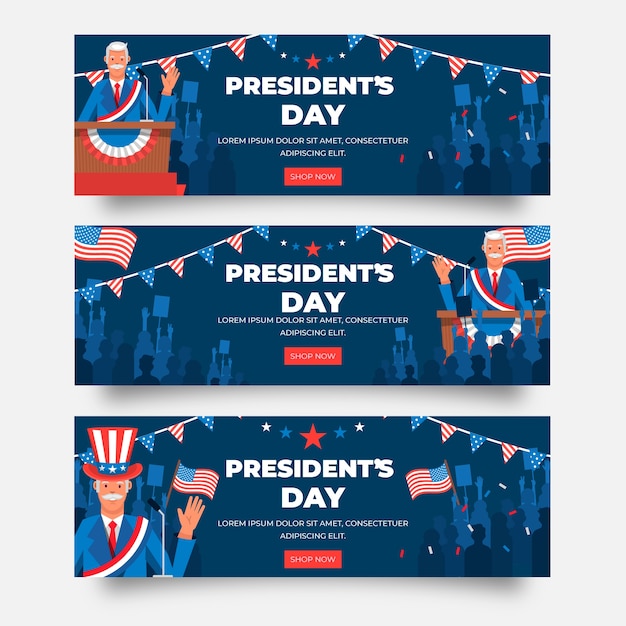 Free Vector flat presidents day sale horizontal banners set