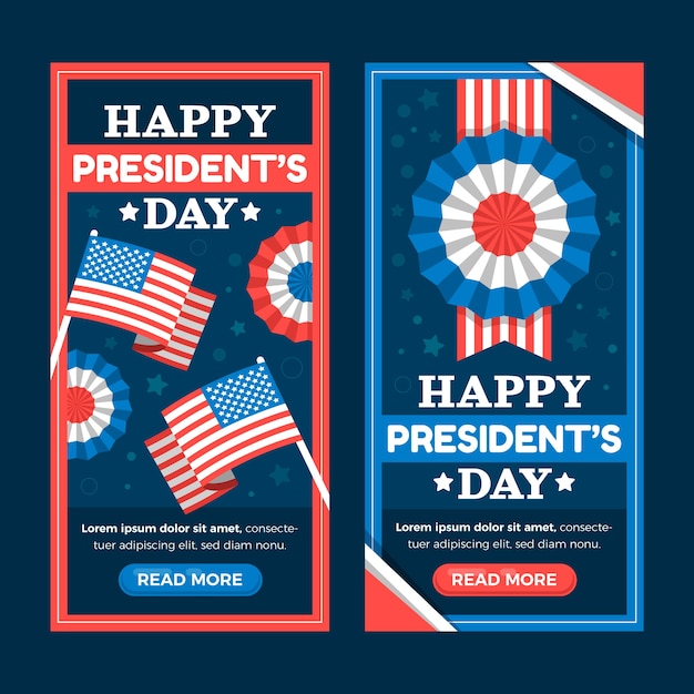 Flat presidents day sale vertical banners set