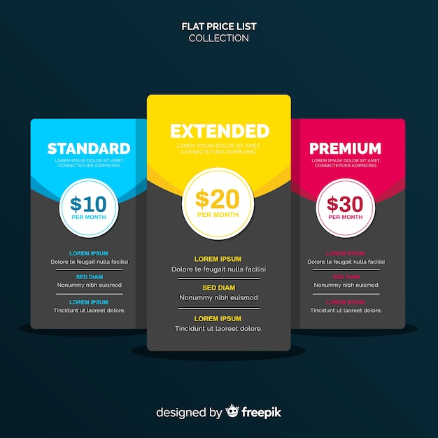 Free Vector flat price list collection