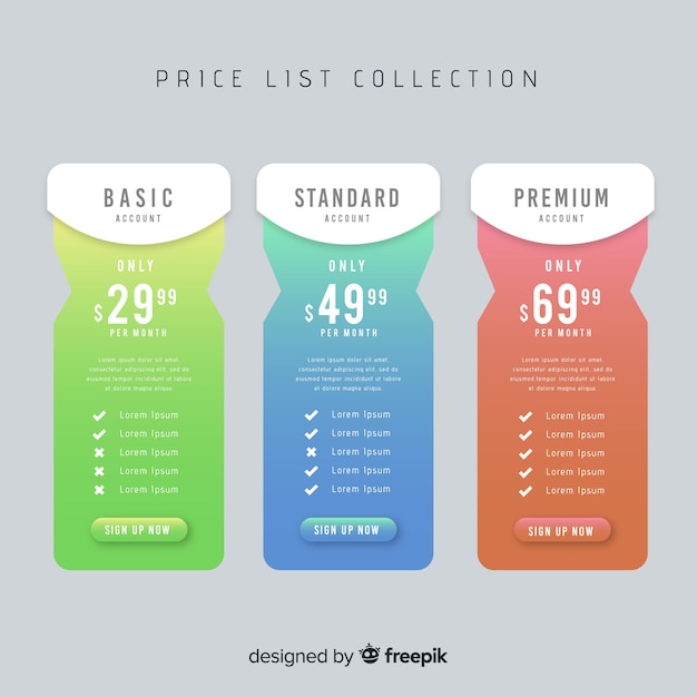 Free Vector flat price list collection