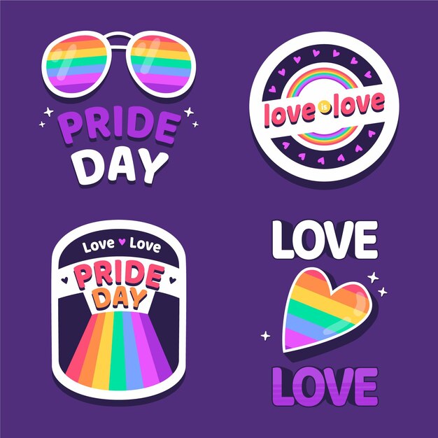 Flat pride day badge collection