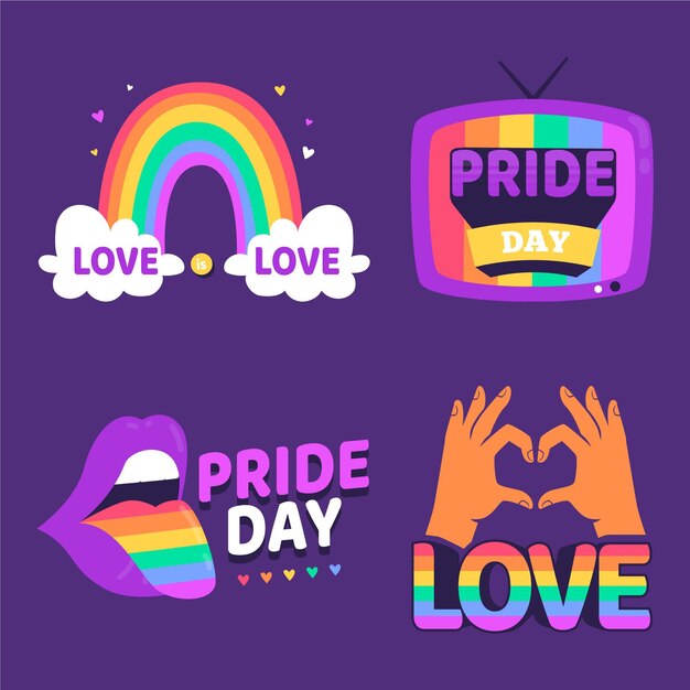 Flat pride day badge collection