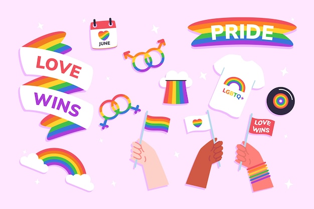 Flat pride month elements collection