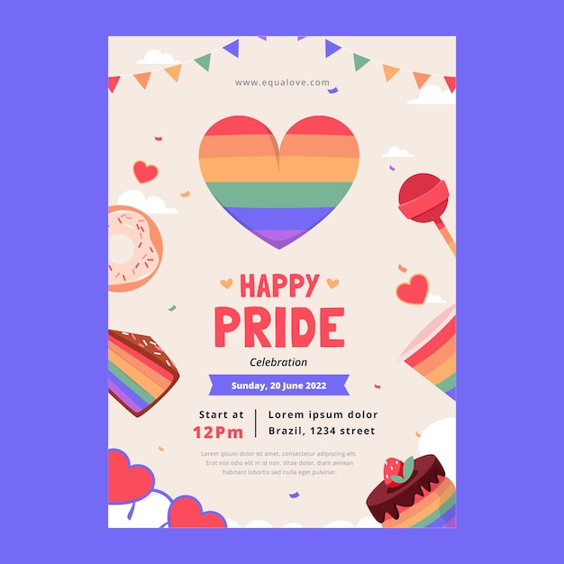 Flat pride month flyer template