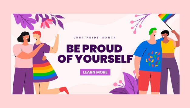 Flat pride month horizontal banner template