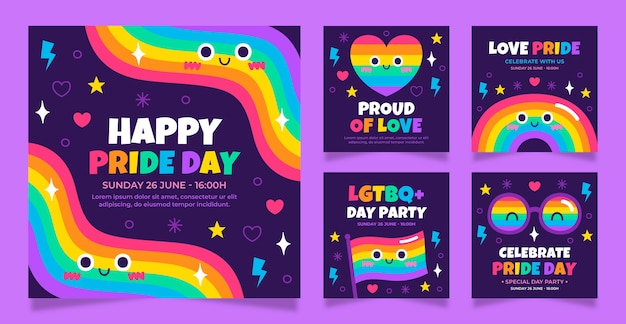 Flat pride month instagram posts collection