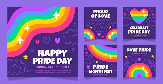 Flat pride month instagram posts collection