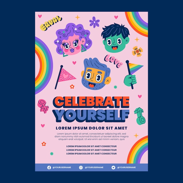 Flat pride month invitation template