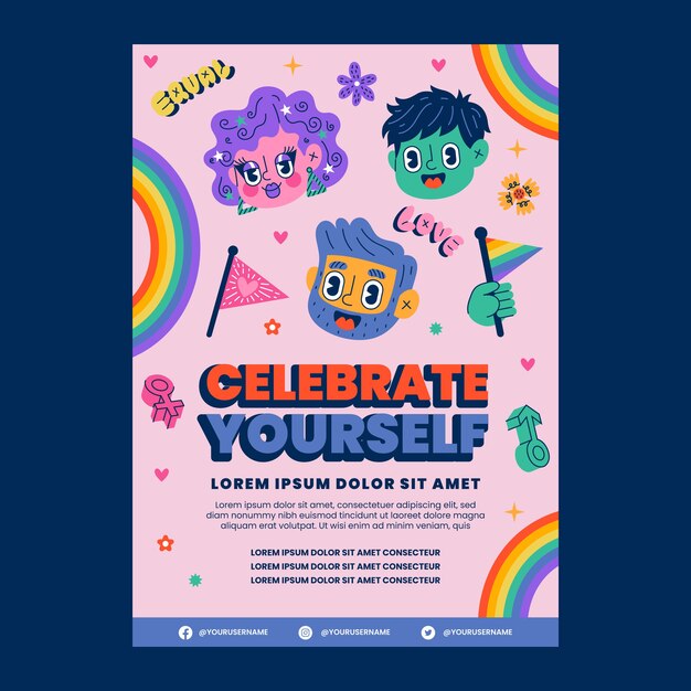 Flat pride month invitation template