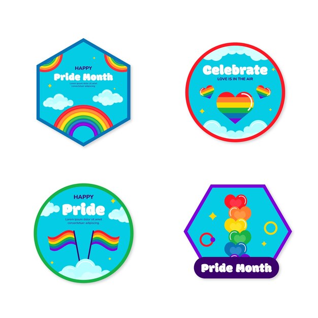 Flat pride month labels collection with rainbow