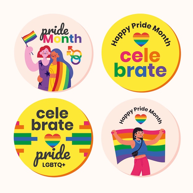 Free Vector flat pride month labels collection