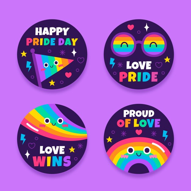 Flat pride month labels collection