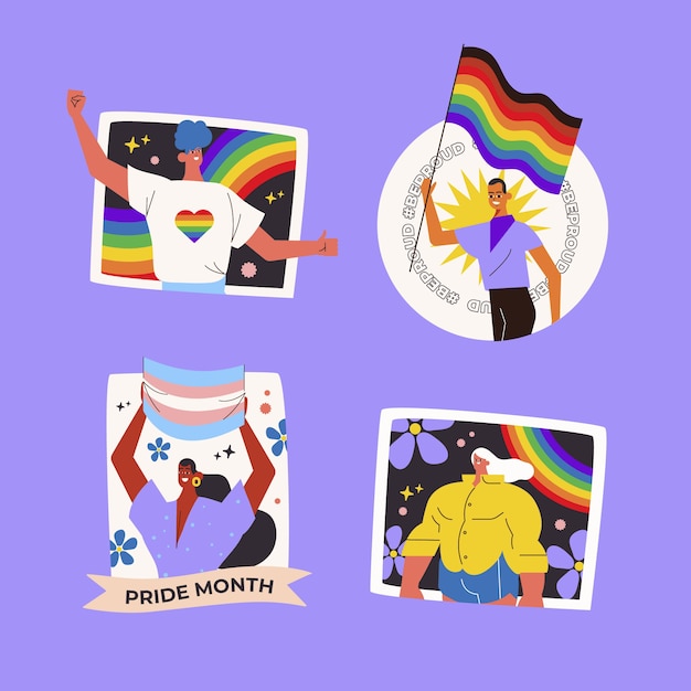 Free Vector flat pride month labels collection