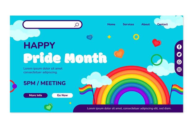 Flat pride month landing page template with rainbow