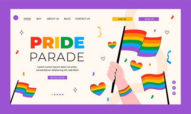 Flat pride month landing page template