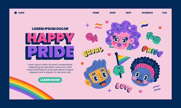 Flat pride month landing page template