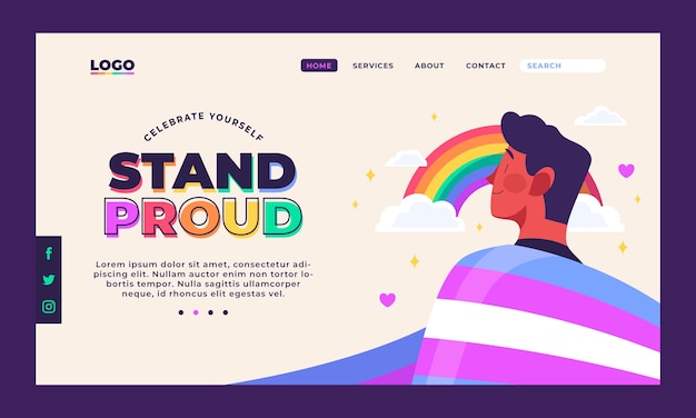 Flat pride month landing page template