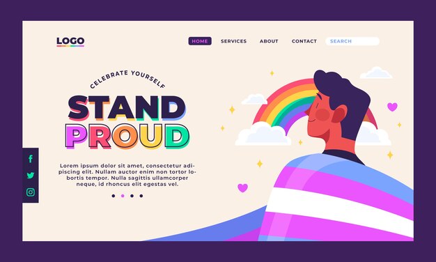 Flat pride month landing page template