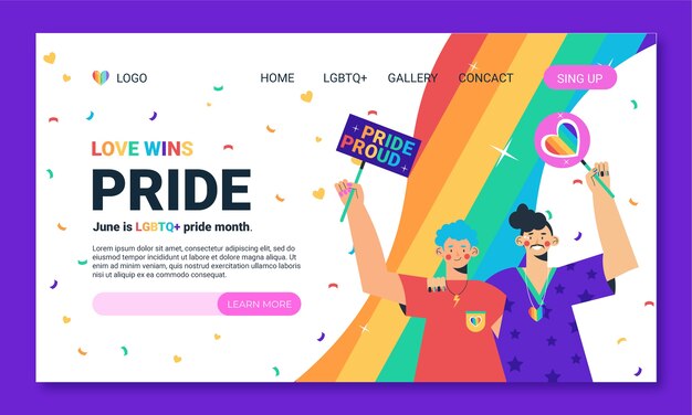 Flat pride month landing page template