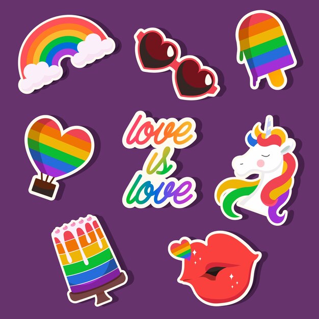 Flat pride month lgbt elements collection