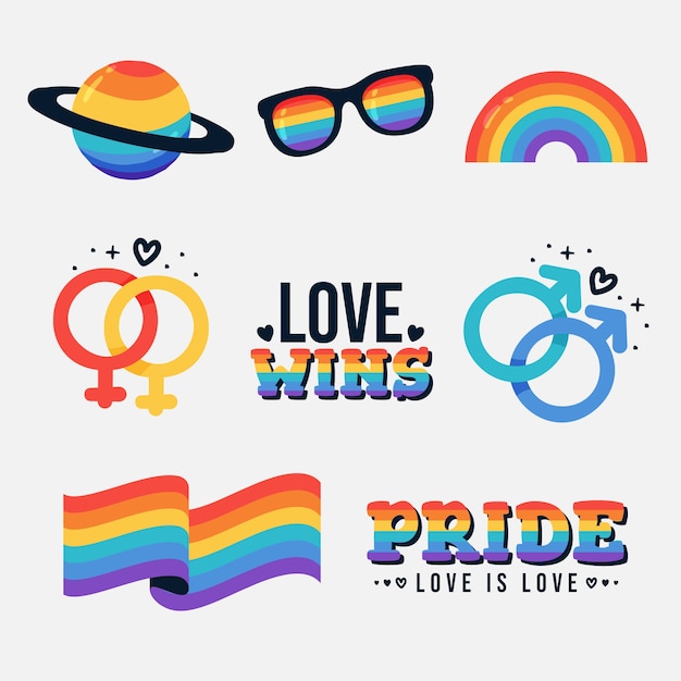 Flat pride month lgbt elements collection