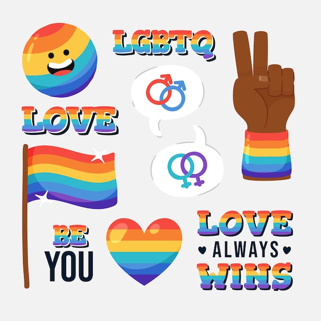 Flat pride month lgbt elements collection