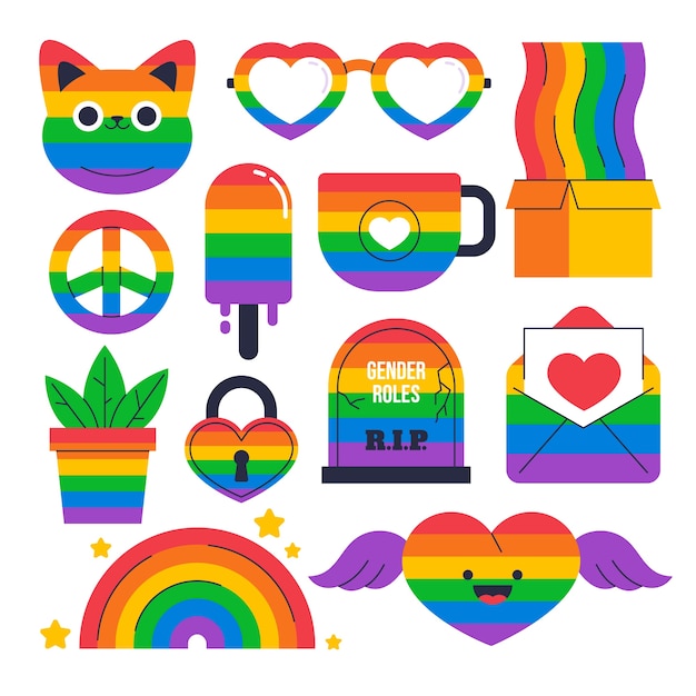 Flat pride month lgbt elements collection