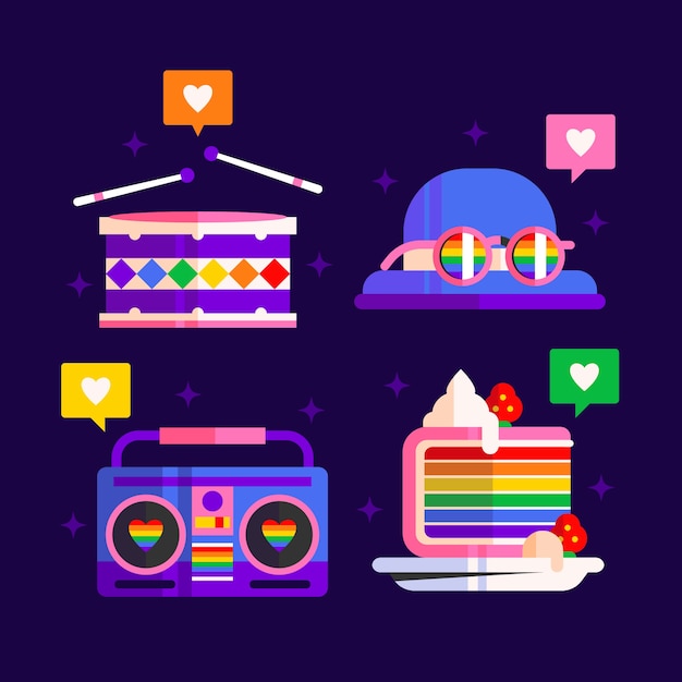 Flat pride month lgbt elements collection