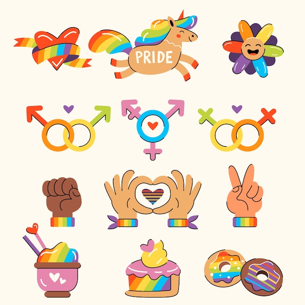 Flat pride month lgbt elements collection