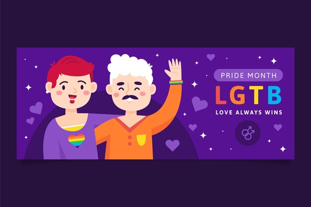 Flat pride month lgbt horizontal banner template