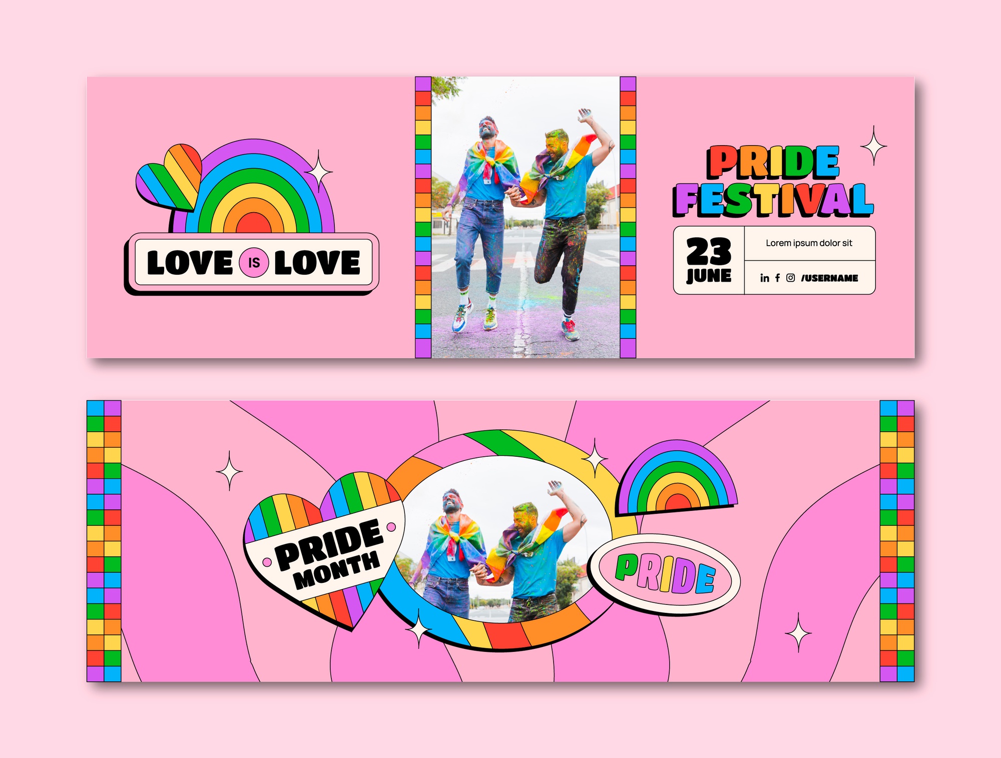 Flat pride month lgbt horizontal banners set