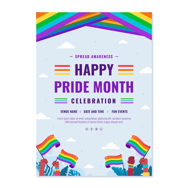 Flat pride month lgbt vertical flyer template