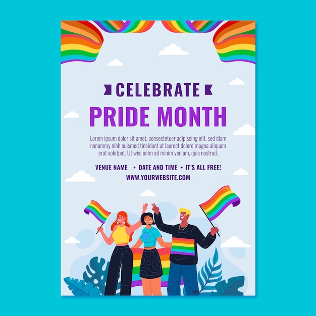 Flat pride month lgbt vertical flyer template