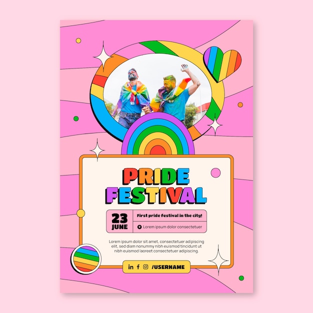 Flat pride month lgbt vertical poster template