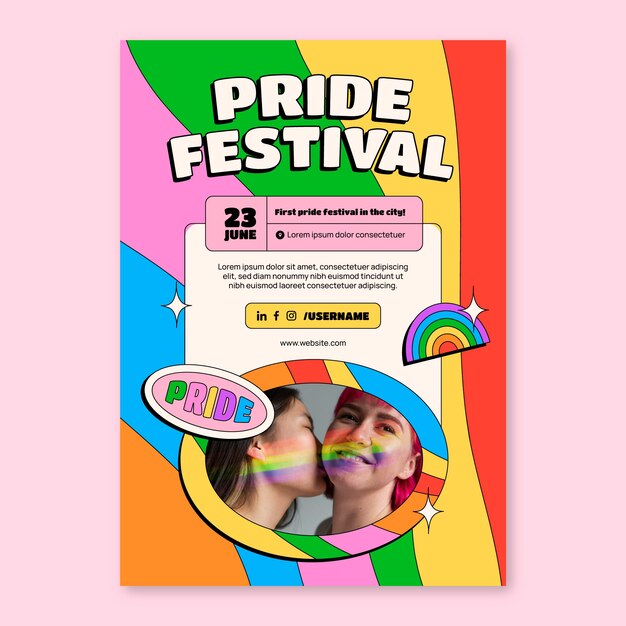 Flat pride month lgbt vertical poster template